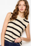 Black & Cream Chunky Striped Sleeveless Sweater Top