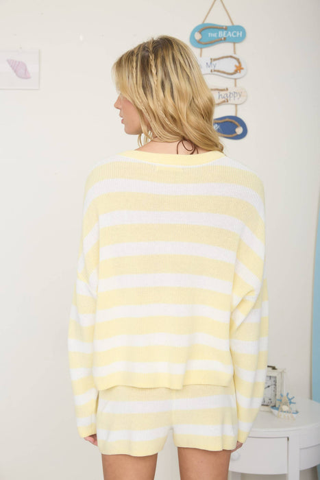 Butter Yellow Striped Crewneck Sweater