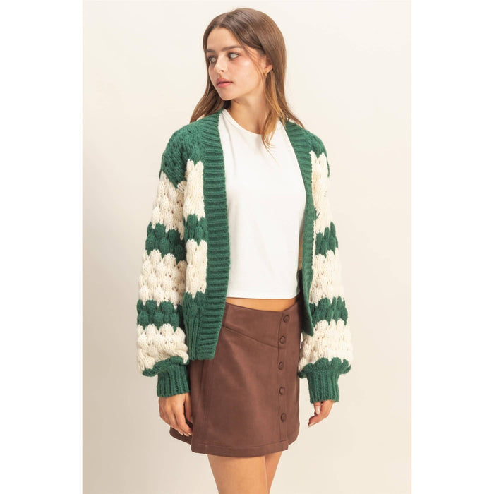 Black & Cream Oversized Cloud Pattern Knit Cardigan