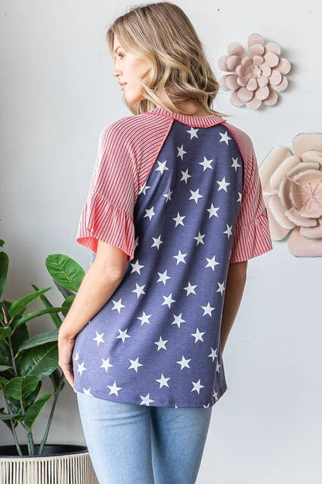 Star Ruffle Short Sleeve Top | S-3XL
