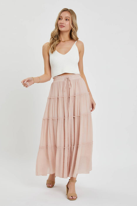 Olive Flowy Tiered Maxi Skirt