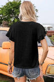 Black Layered Ruffle Short Sleeve Round Neck Top