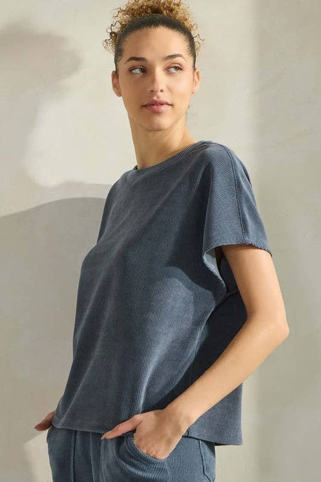 Blue Corduroy Short Sleeve Top
