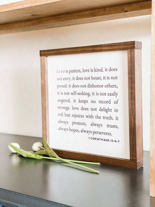 Love is Patient 1 Corinthians 13 Wood Sign 9x9"