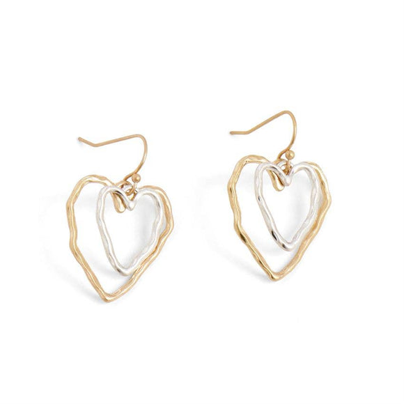 Mixed Metal Double Heart Dangle Earrings- Valentine's Day