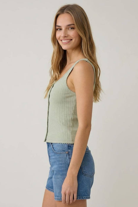 Light Blue Cotton Square Neck w/ Contrast Stitching Tank Top