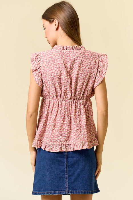 Puffy Floral Ruffled Babydoll Top