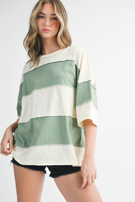 Butter Green Color Block Cotton Top