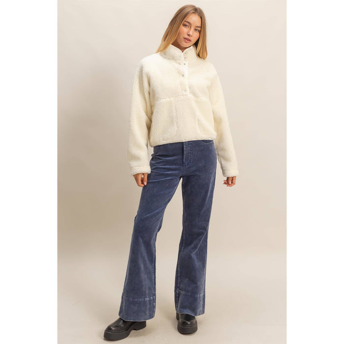 White Cozy Sherpa Half Snap CROPPED Jacket With Pockets