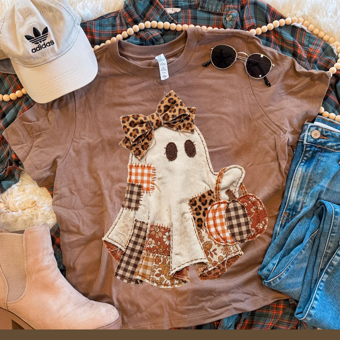 Patchwork Ghost Fall Halloween Graphic T-Shirt