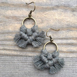 Micro Fringe Round Earrings - Army Green & Bronze