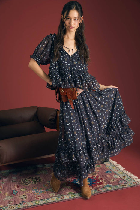Floral Smocked Neckline Puff Sleeve Top