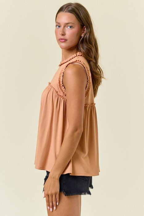 Cantelope Soft Rib Flowy Top