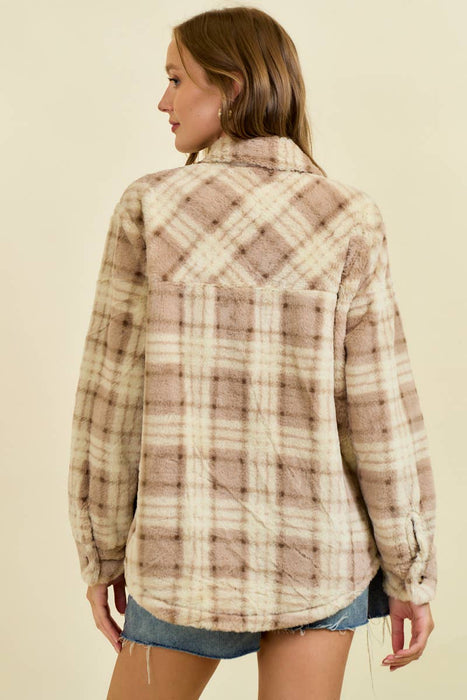 Beige Faux Fur Plaid Shacket