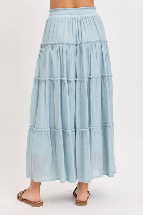 Olive Flowy Tiered Maxi Skirt