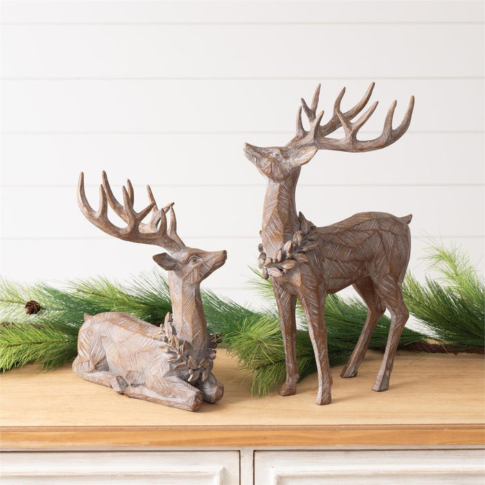 Faux Wood Carved Deer pair