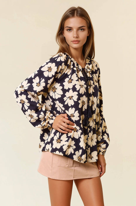 Floral Print Button Down Long Sleeve Blouse
