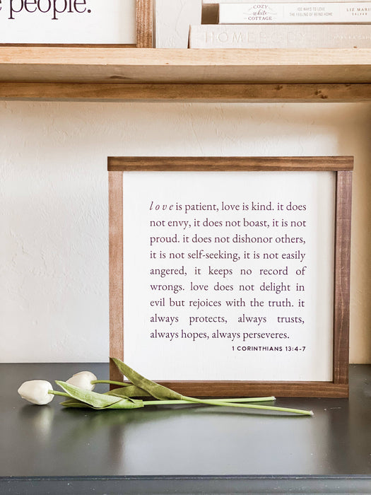 Love is Patient 1 Corinthians 13 Wood Sign 9x9"