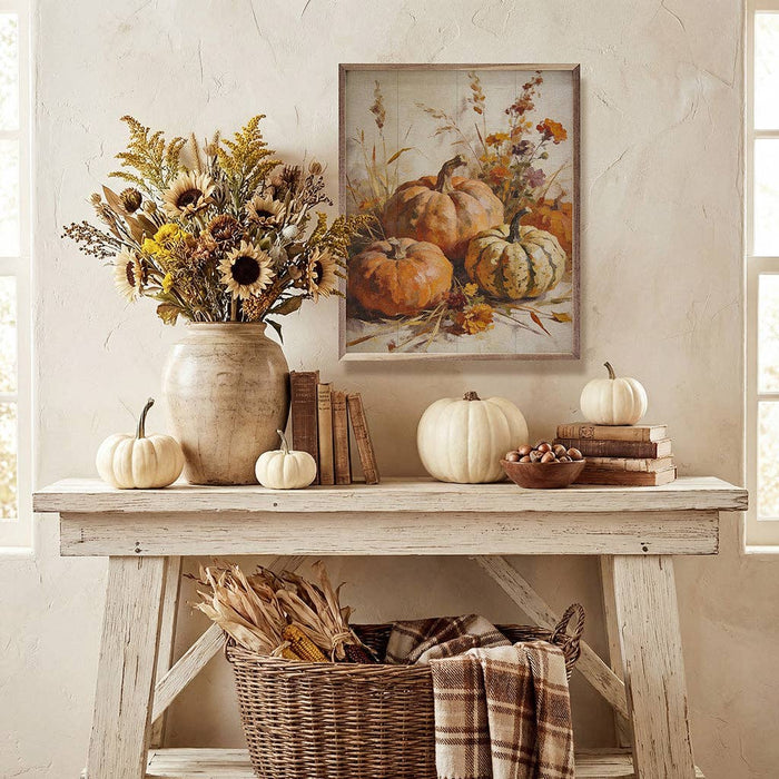 Harvest Pumpkins With Autumn Grasses