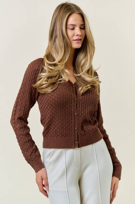 Mocha Mouse Pointelle Cardigan w/ Rose Buttons