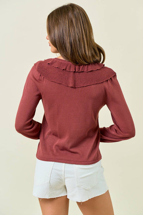 Olive Ruffle Button Front Top