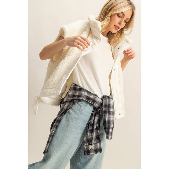 Soft Olive Cozy Sherpa Vest Jacket with Tie-Up Side Details