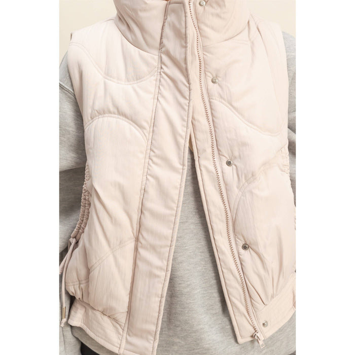 Ecru High Neck Quilting Puffer Vest