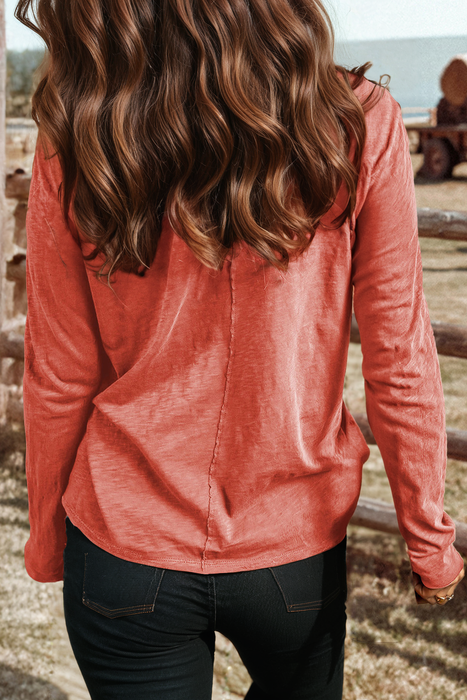 Floral Patchwork V Neck Long Sleeve T Shirt