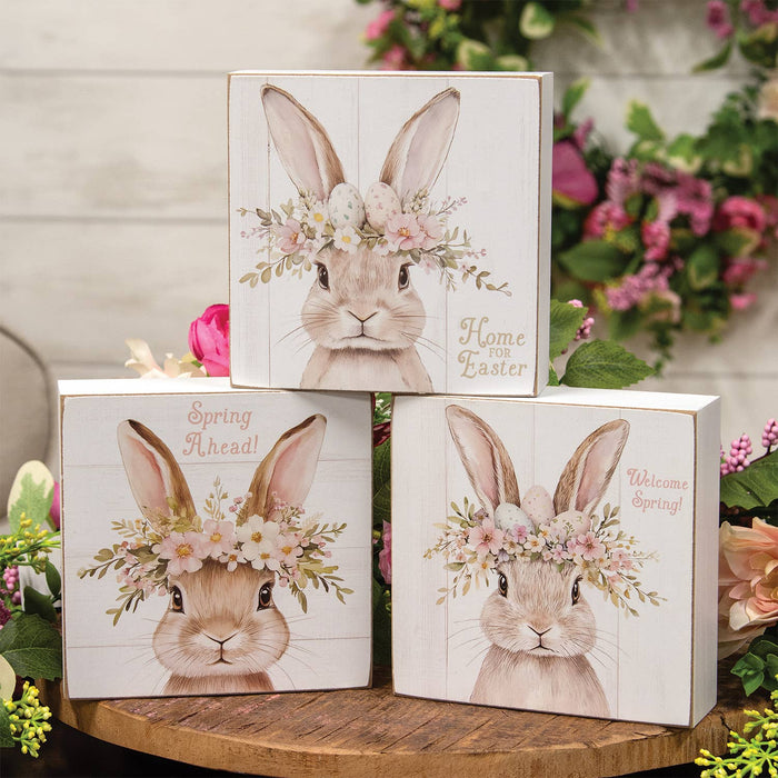 Welcome Spring Crown Bunny Box Sign