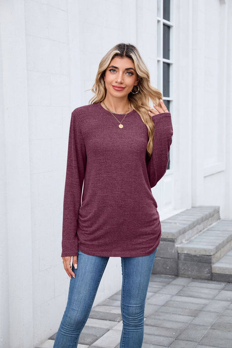 Mocha Soft Long Sleeve Round Neck Tunic Top | Sizes S-2XL