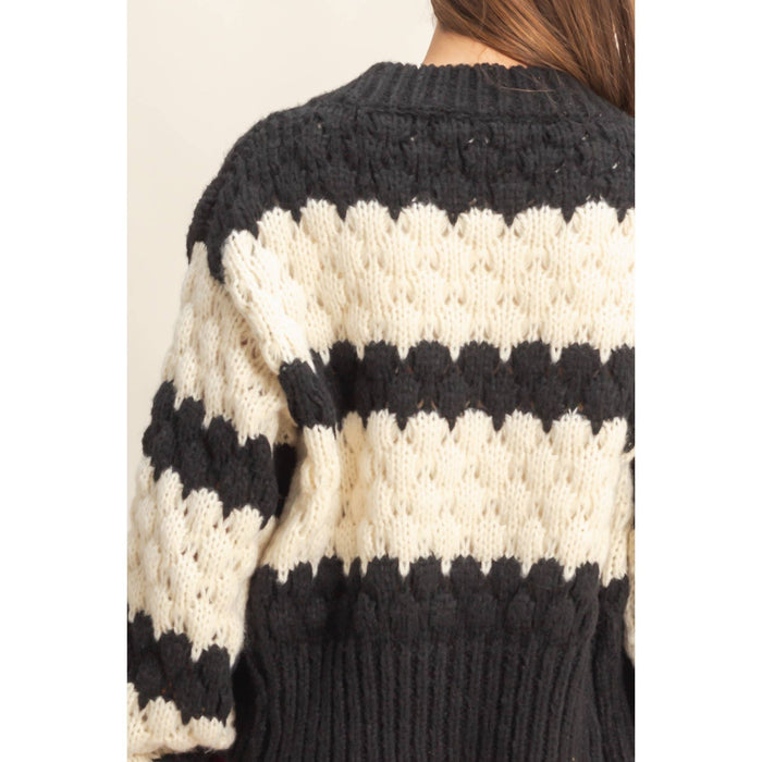 Black & Cream Oversized Cloud Pattern Knit Cardigan