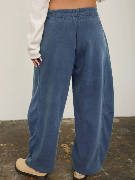 Vintage Blue Smocked Waist Drawstring Barrel Leg Sweatpants