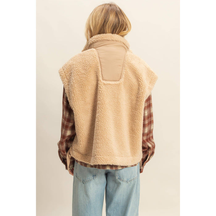 Beige Cozy Sherpa Vest Jacket with Tie-Up Side Details