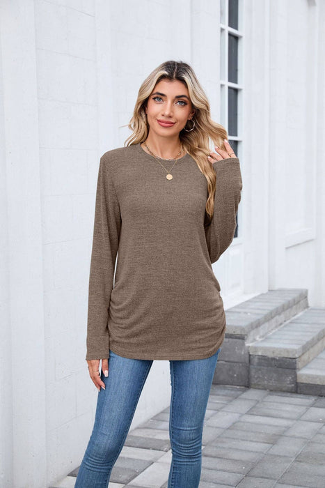 Mocha Soft Long Sleeve Round Neck Tunic Top | Sizes S-2XL