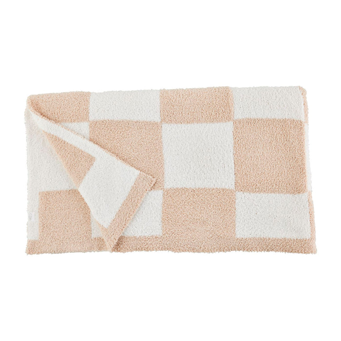 Tan Chenille Checkered Throw