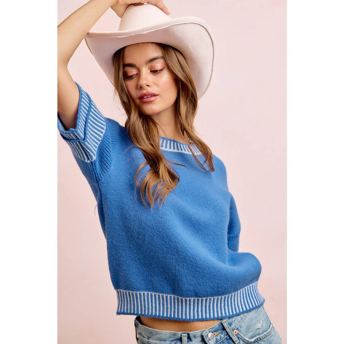 Blue Knit Double Sleeve Stop