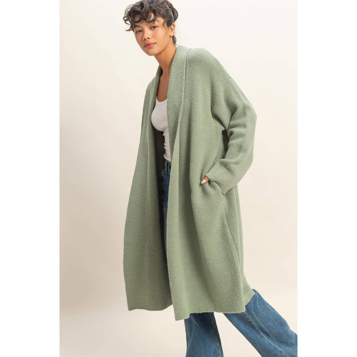 Sage Longline Open Front Duster Sweater