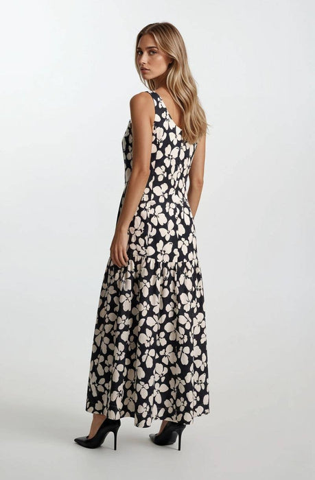 Bold Floral Maxi Drop Waist Dress