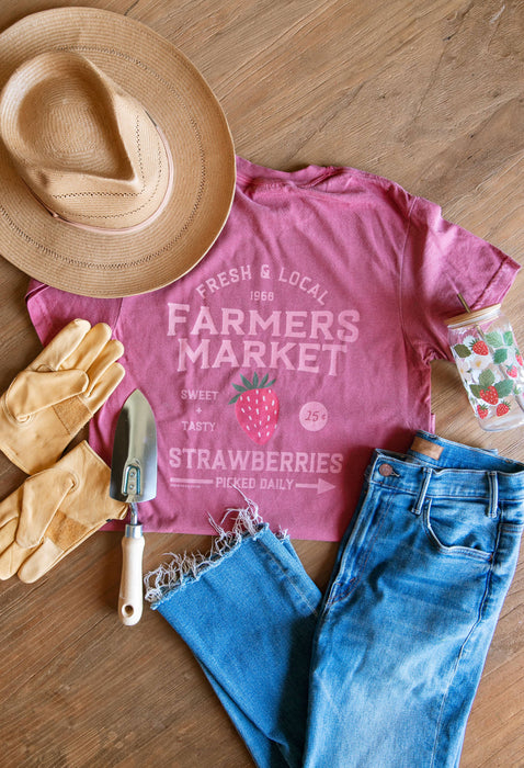 Strawberry Farmers Market Graphic Tee - Crimson