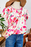 Floral Flutter Sleeve Round Neck Casual Blouse | S-XL