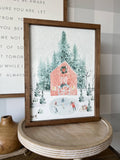 Large Winter Barn Scene | Christmas Framed Wall Art