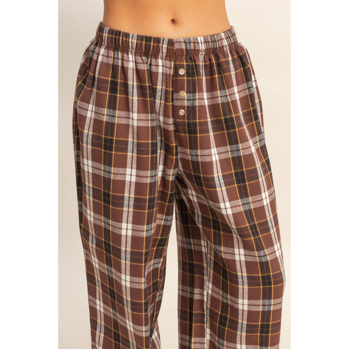 Brown Flannel Wide Leg Lounge Pants