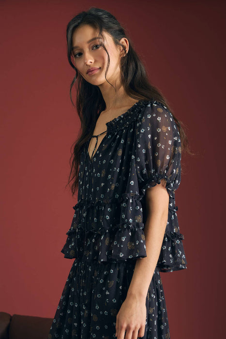 Floral Smocked Neckline Puff Sleeve Top