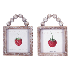 Wood Beaded Strawberry Sign