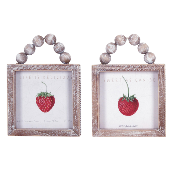 Wood Beaded Strawberry Sign