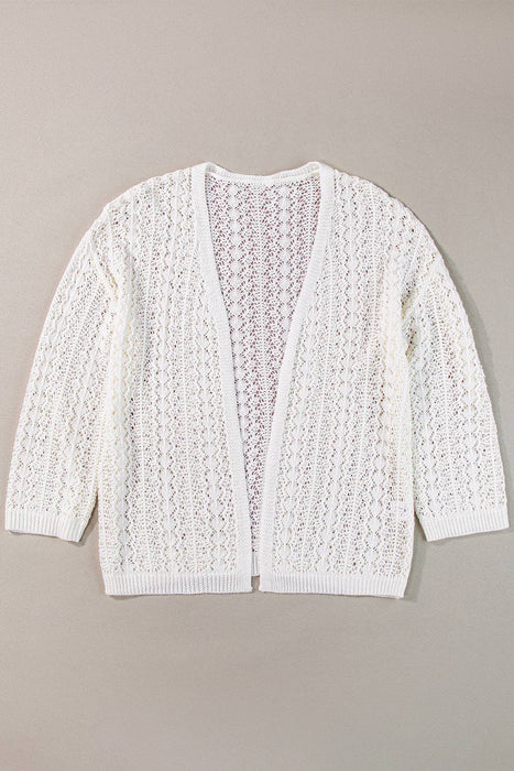 White Hollow Out Knit Drop Shoulder Cardigan