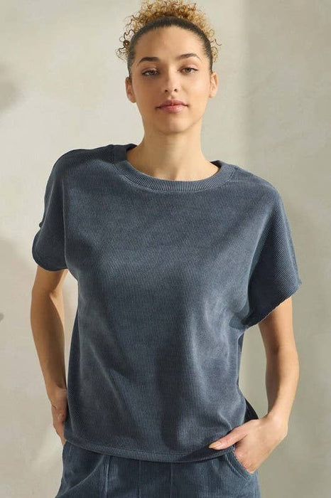 Blue Corduroy Short Sleeve Top