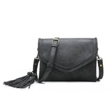 Flapover Crossbody w/ Whipstitch & Double Tassel