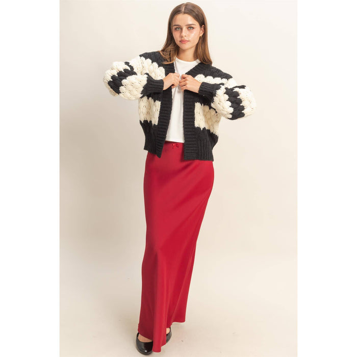 Black & Cream Oversized Cloud Pattern Knit Cardigan