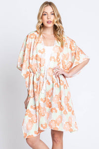 Serenity Flower Print Drawstring Kimono